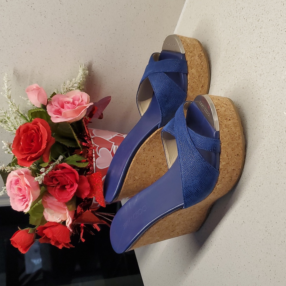 JIMMY CHOO royal blue wedges (sz EU 37 US 6.5)